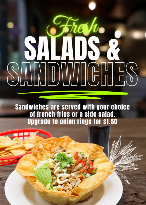 Tostada chicken salad with pico de gallo, avocado, sour cream, cilantro and a side of chips